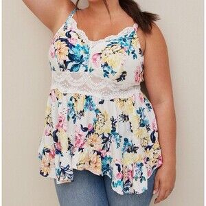 Torrid Babydoll Eyelet With Lace Detail Tank Top White Floral Size 0